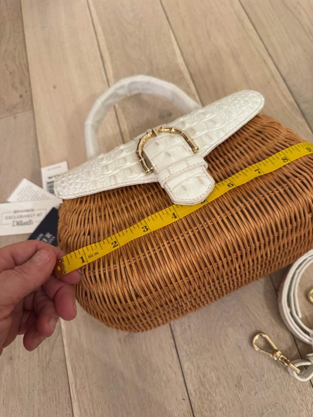 Brahmin White Croc-Embossed Wicker Crossbody Bag - Picture 6 of 8